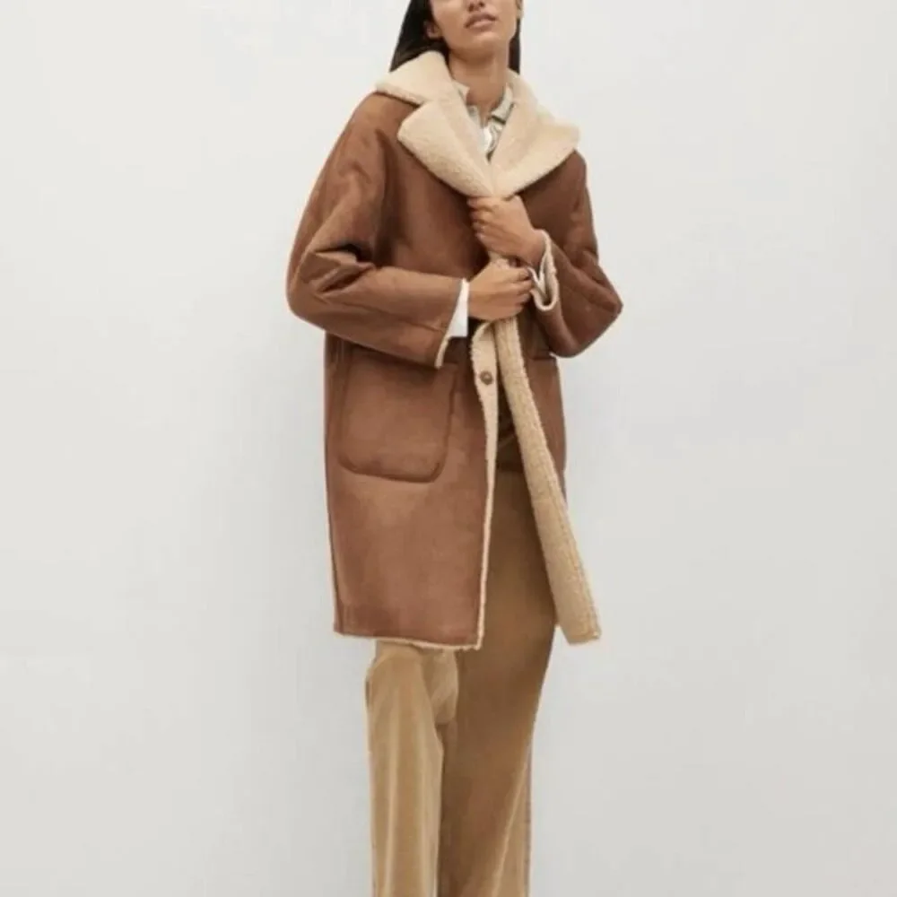 Mango Shearling look boho retro‎ statement vintage classic coat NWT XL